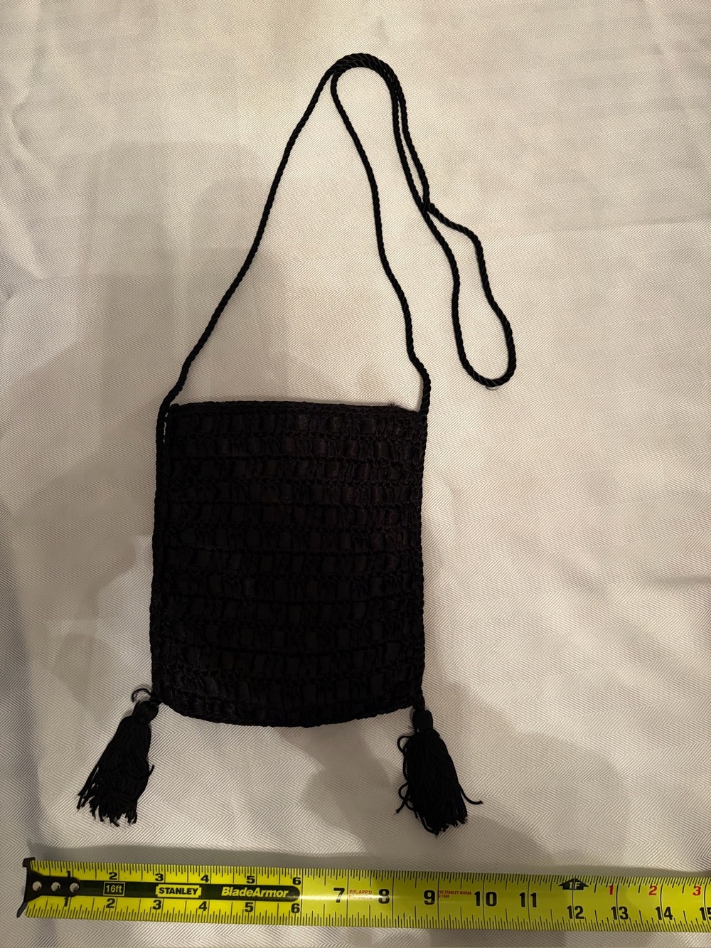 Small Knit Bag with Tassels and Snap Closure